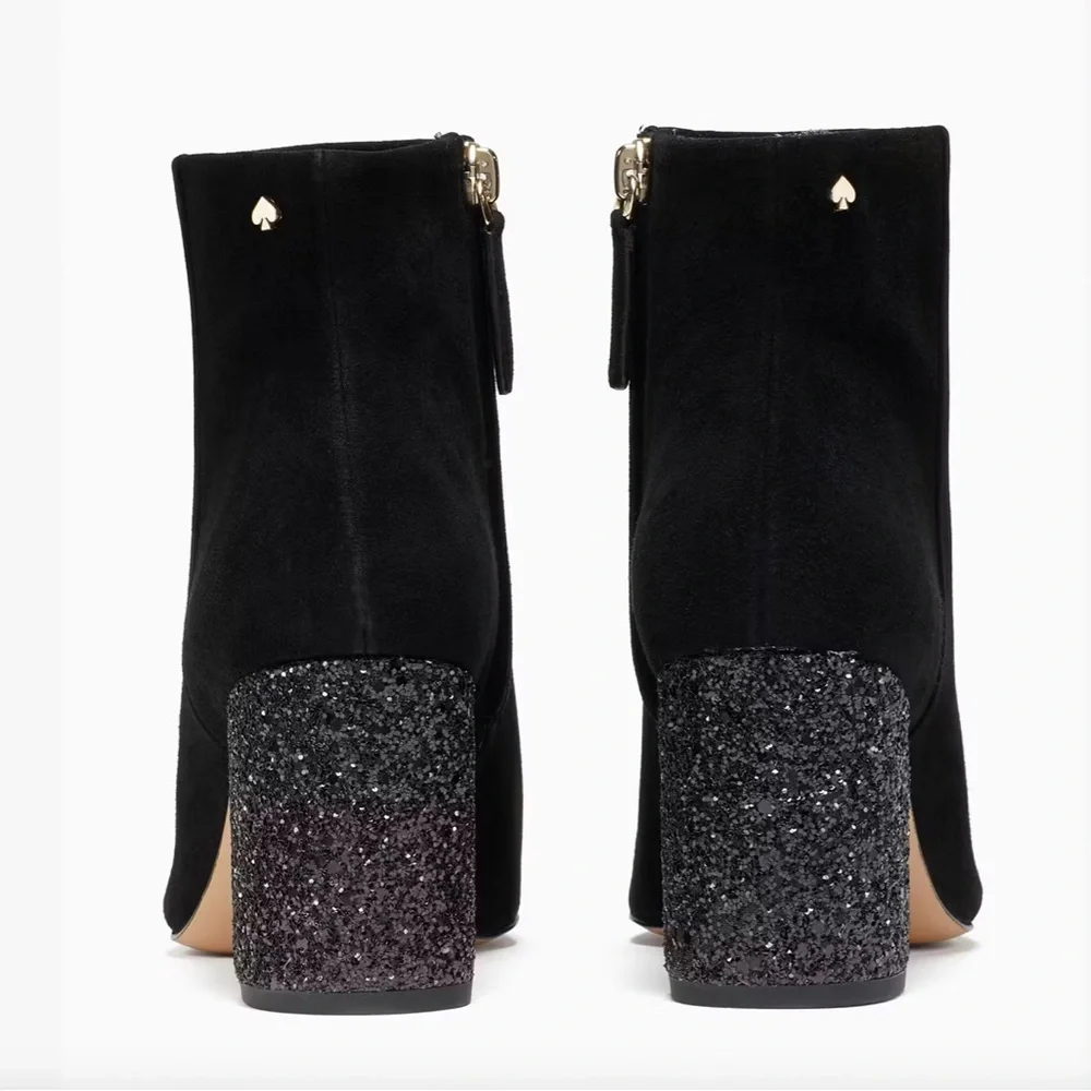 Kate Spade Gypsy Booties Black Suede Glitter Heels Block Heel Size 7